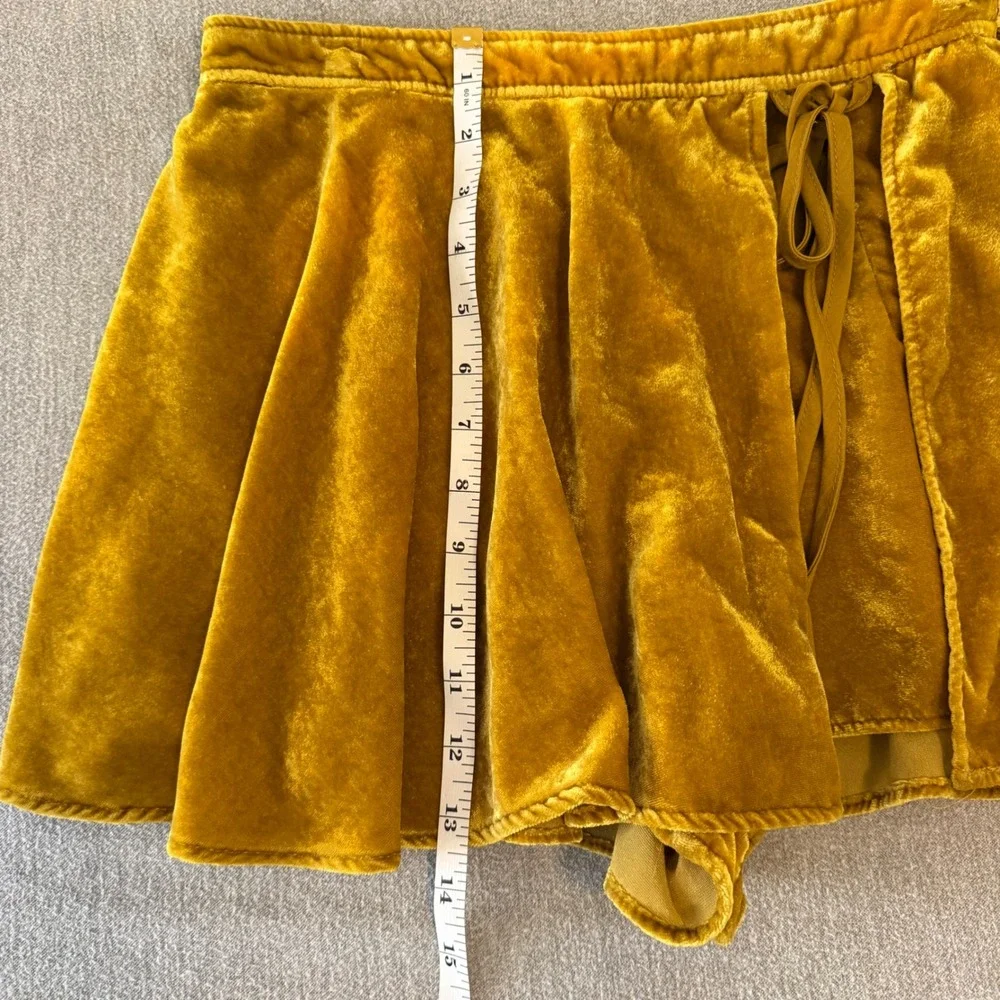 Free People Mustard Yellow Velvet Wrap Skort Side Tie Mini‎ Skirt Shorts Size 2